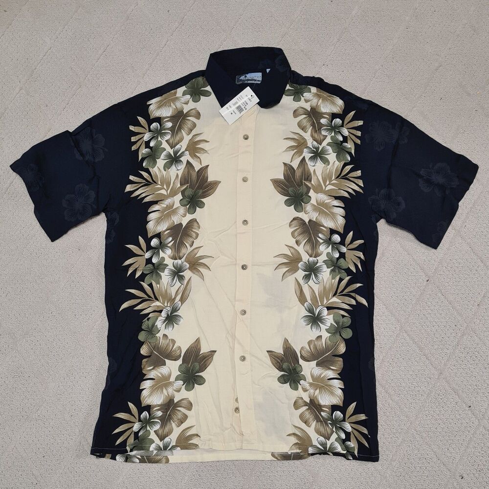 Corsini Hawaiian Shirt Mens MEDIUM 100% Rayon Floral Palm Leaves Vacation Beach